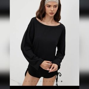 CIDER Asymmetrical Neck Drawstring Romper Black Women's NWT  XS